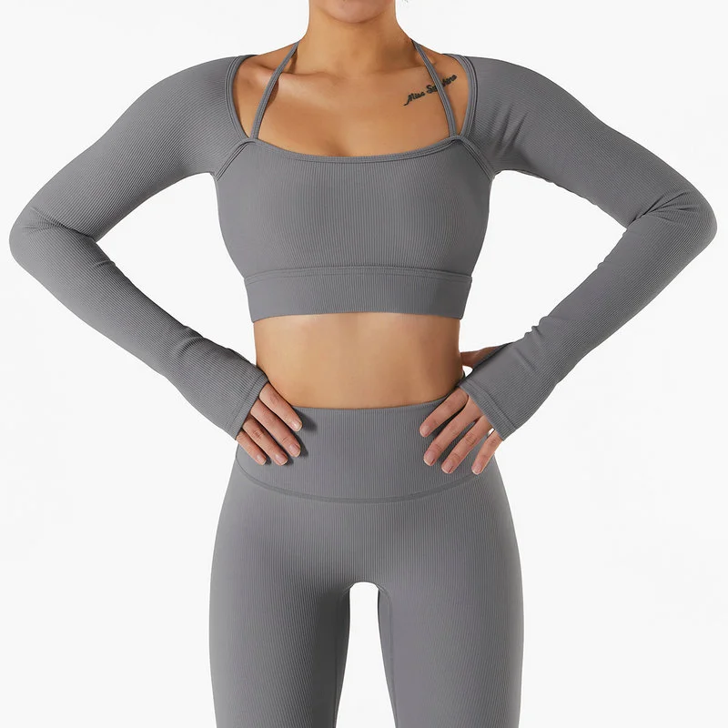 long sleeve workout crop top 005-002