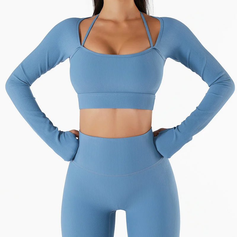 Long Sleeve Workout Crop Top Women Yoga Clothing - Image 5