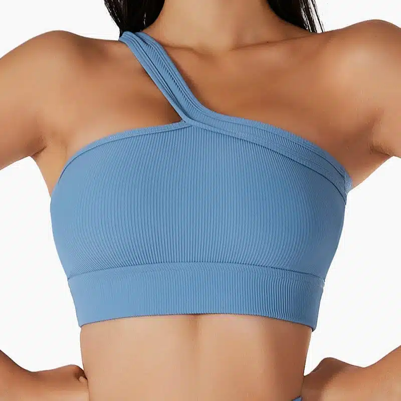 One Shoulder Sports Bra Yoga Workout Bra White Black Seven Colors - Image 11