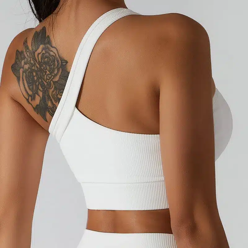 One Shoulder Sports Bra Yoga Workout Bra White Black Seven Colors - Image 5