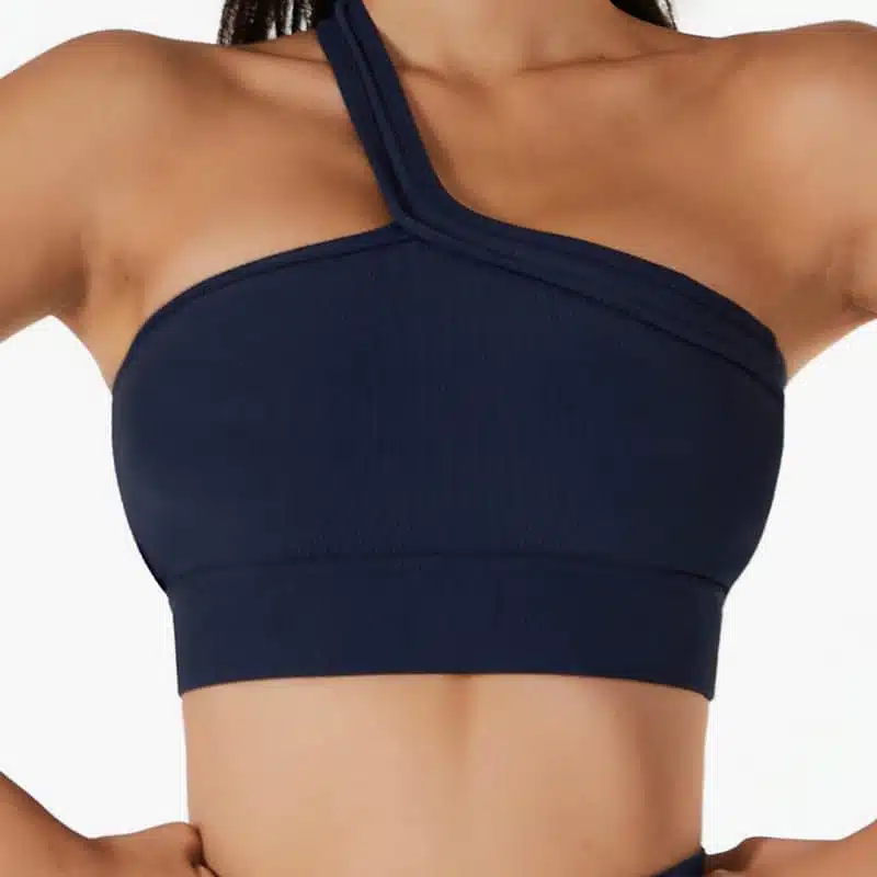 One Shoulder Sports Bra Yoga Workout Bra White Black Seven Colors - Image 8