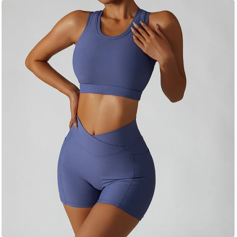 Short Leggings With Pockets Cross Waist Workout Running Short - Image 3