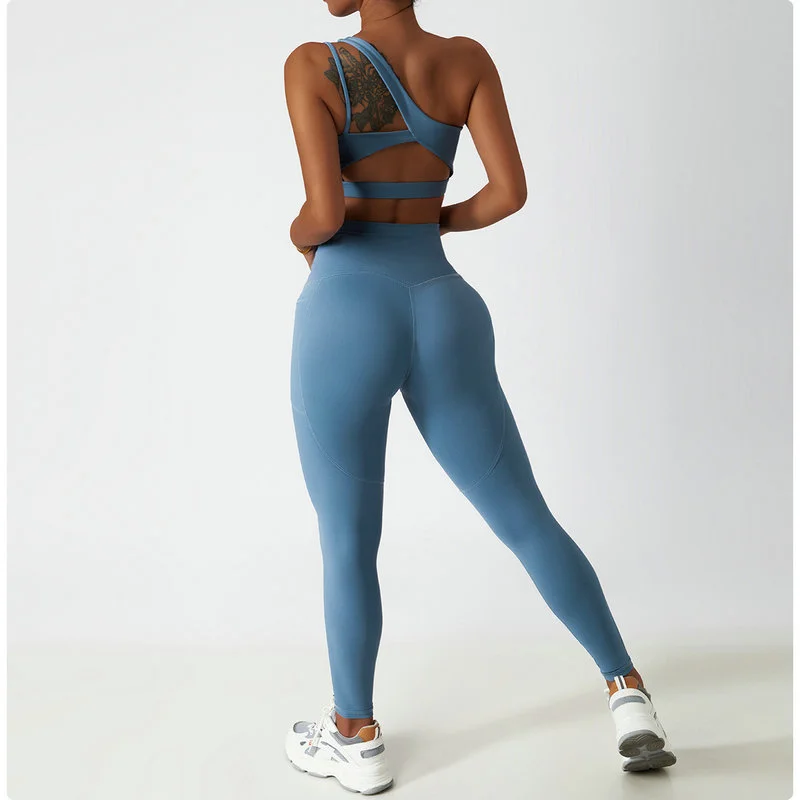 Gym Bra One Shoulder Shockproof Yoga Bra Sports Vest Top - Image 5