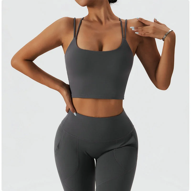 Spaghetti Strap Tank Top Brush Warm Winter Yoga Top - Image 6