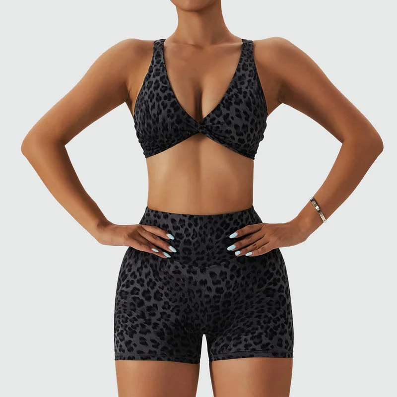 leopard workout set shorts 094-003