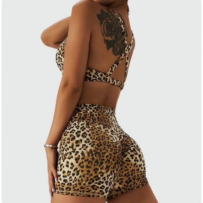 leopard workout set shorts 094-007