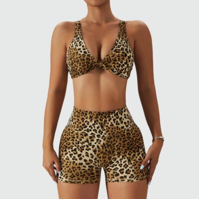 leopard workout set shorts 094-008
