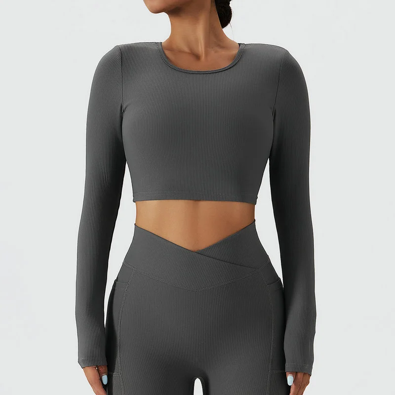 long sleeve yoga crop top 078-010