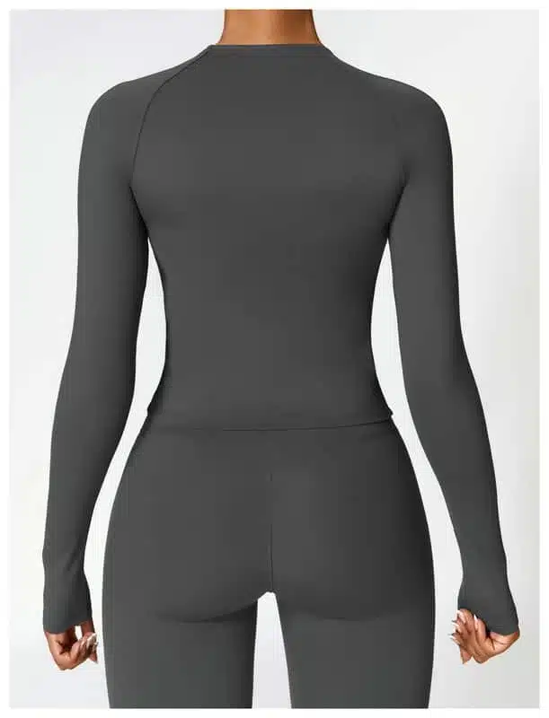 Winter Yoga Clothes Long Fleece Lined Long Sleeve Jacket - Image 7